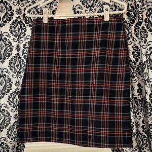 Talbots Red and Navy Plaid Pencil Skirt